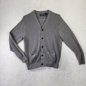 Chaps Mens Grey Button Down Cardigan Sweater Size M Cotton